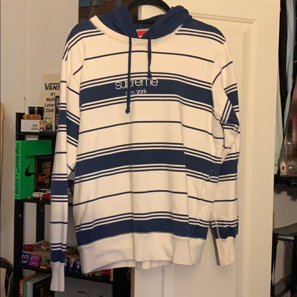supreme classic logo striped hoodie